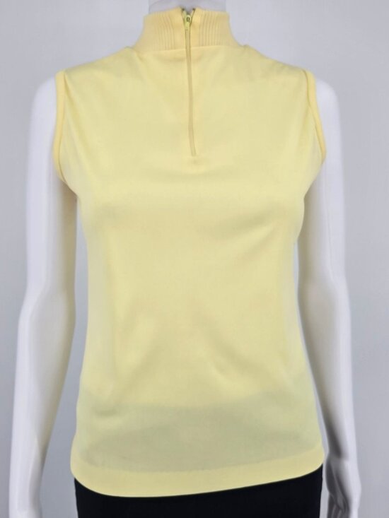 Unknown Tops - Vintage 1990s Women's Butter Yellow Knit Mock Neck Sleeveless Zip Top (S/M)